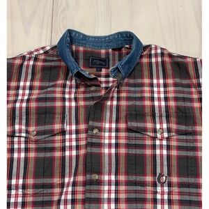 Roper Mens Plaid Button Down Shirt Large Red Black Denim Collar Cotton 301161626